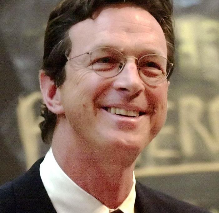 American author and speaker Michael Crichton speaking at Harvard.