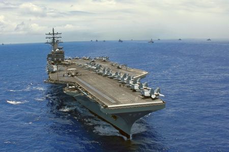 The star of Aircraft Carrier: Guardian of the Seas, with some of the supporting cast.