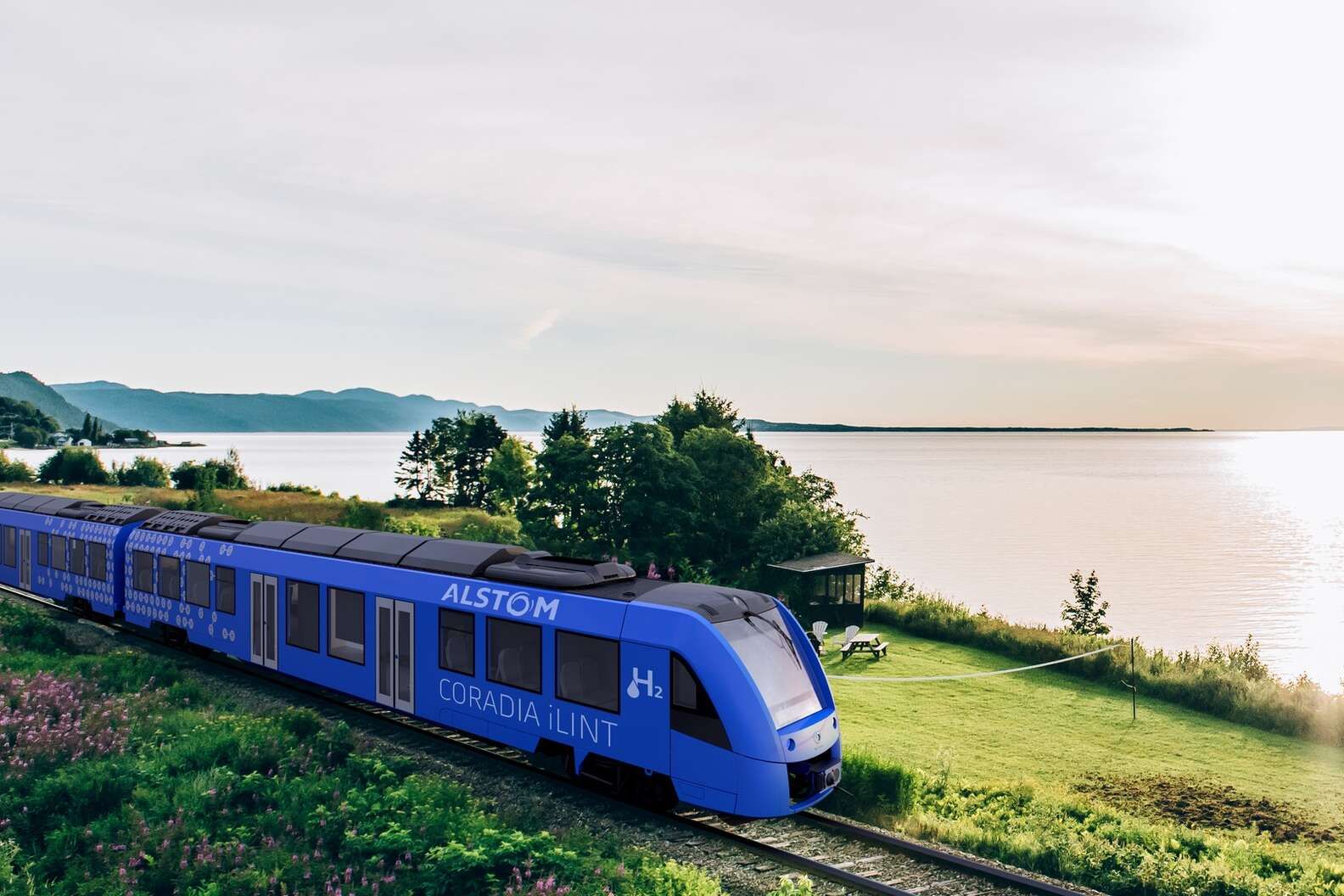 The hydrogen-powered Train de Charlevoix will run a 90-minute route between ​​Parc de la Chute-Montmorency, the site of an almost 300-foot waterfa