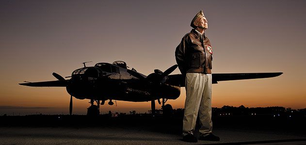 In his flight jacket with 17th Bomb Group patch, Dick Cole looks ready to fly Panchito, a restored B-25J, at a Raider gathering in Punta Gorda, Florida, last March.