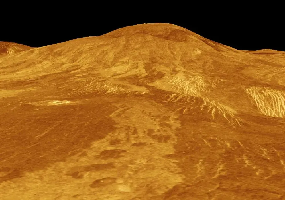 A computer-generated model of a volcano on Venus