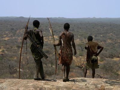 Hadza hunter-gatherers on the hunt for dinner.