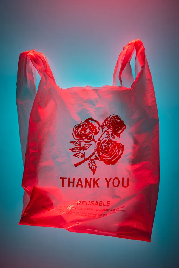 Translucent Pink Plastic Thank you Bag with Blue Gel Background- Canon R5 thumbnail