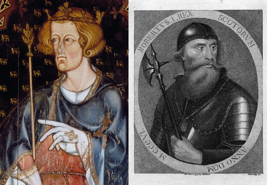 Edward I of England (left) and Scottish king Robert the Bruce (right)