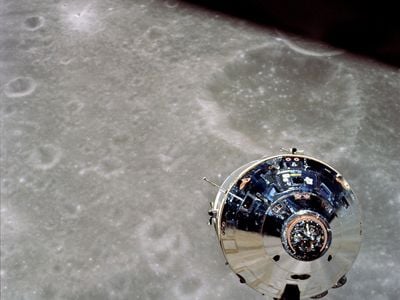 Listening for aliens? The Apollo 10 Command/Service Module as seen from the lunar lander.