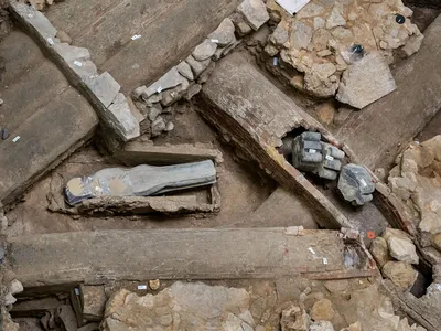 Archaeologists discovered the sarcophagi beneath the floor of the Notre-Dame cathedral&#39;s transept.