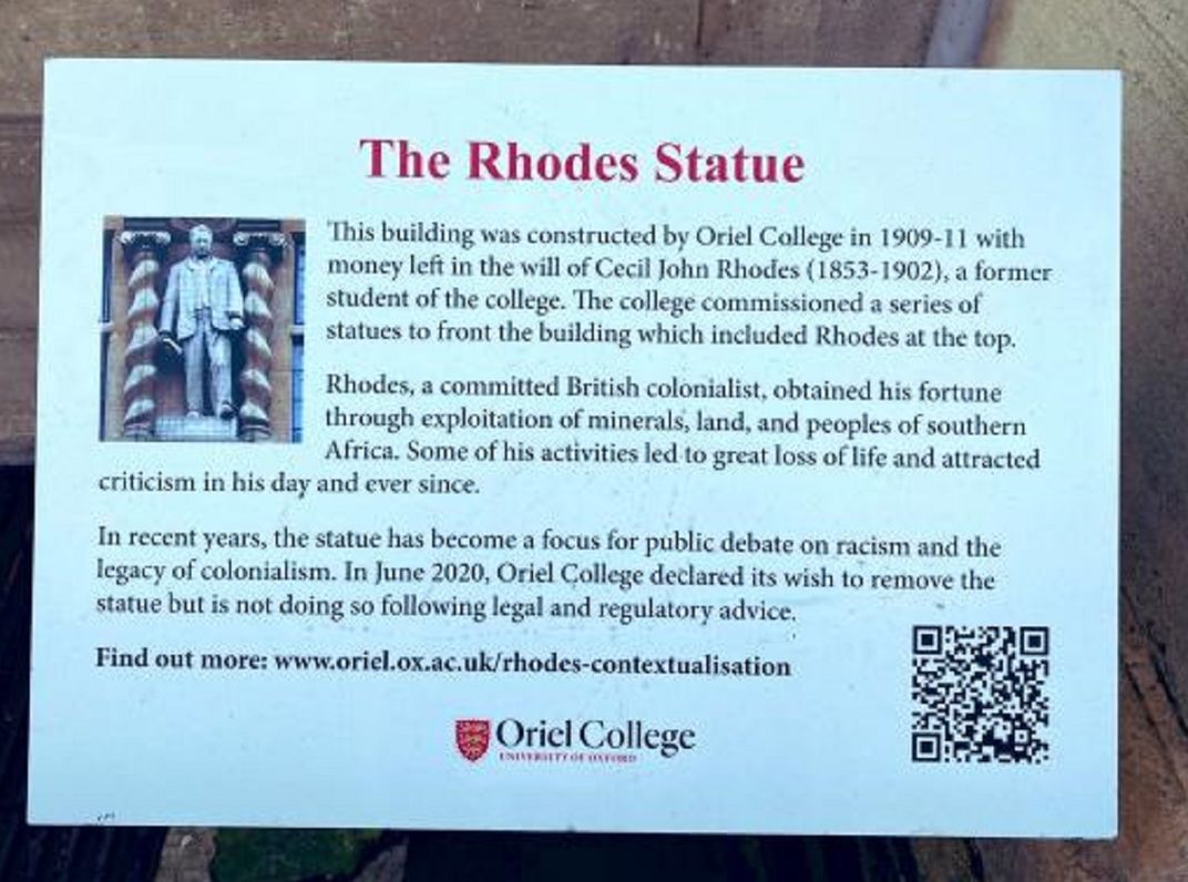 'The Rhodes Statue' Plaque