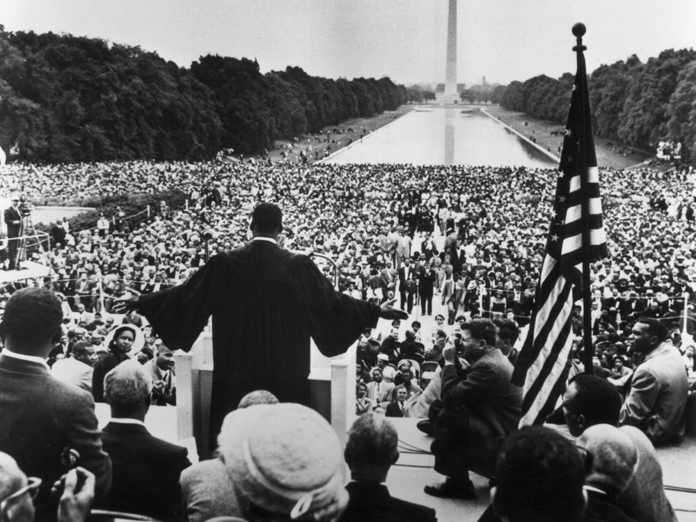 Martin Luther King Jr. speaking during the Prayer Pilgrimage