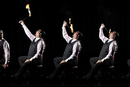 Penn Jillette demonstrates the art of fire breathing.