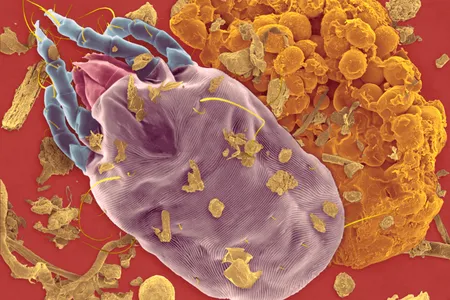 a photocomposite of a dust mite and a fecal pellet