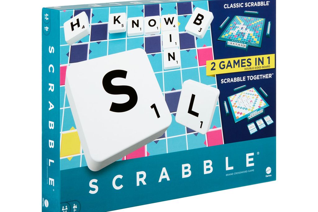Scrabble box against white background