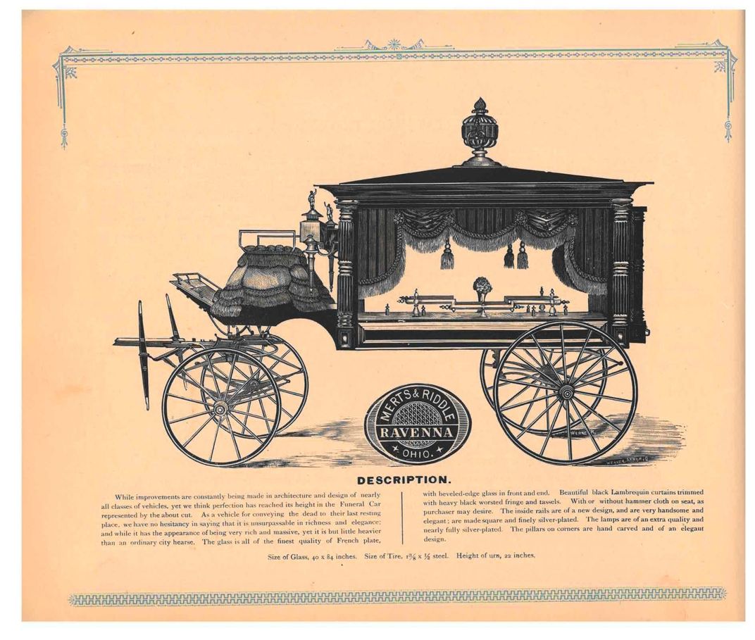 Turn of the 20th century illustration of hearse carriage.