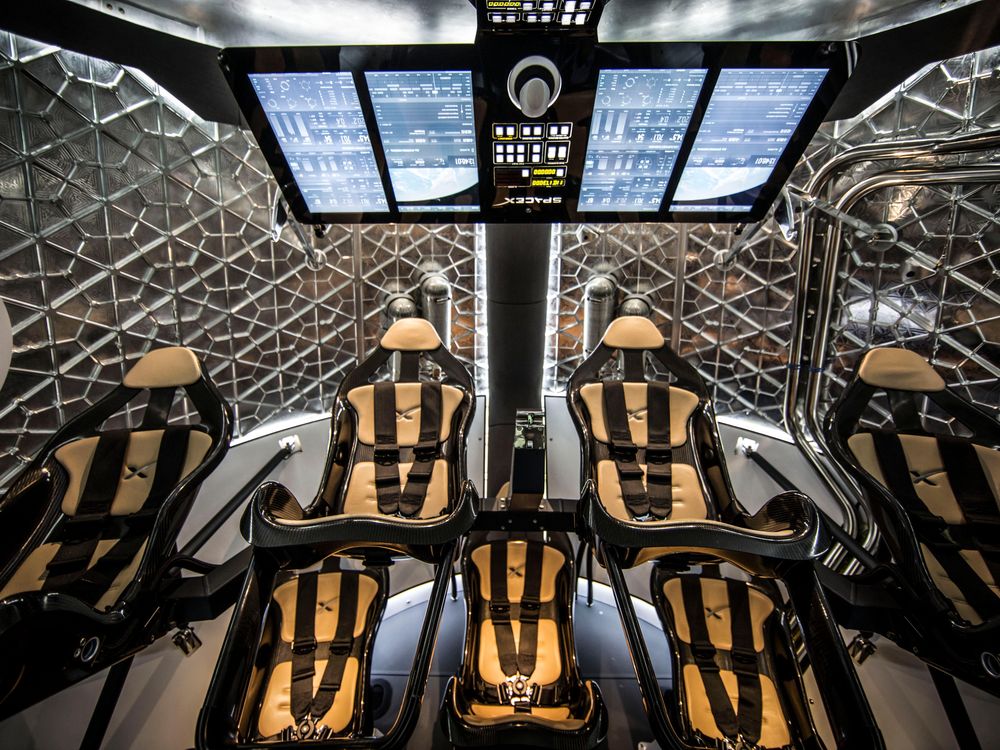 The no-cockpit interior of the Crew Dragon