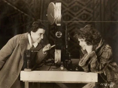 Dorothy Arzner (left) poses with Clara Bow in a publicity shot for The Wild Party.