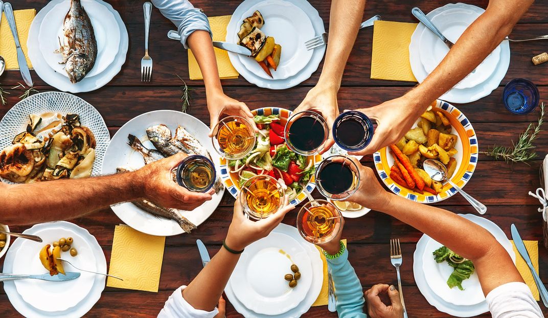 Enjoying food and wine