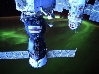 An inauspicious start: The newly arrived Nauka science module (right) alongside a Soyuz crew vehicle.