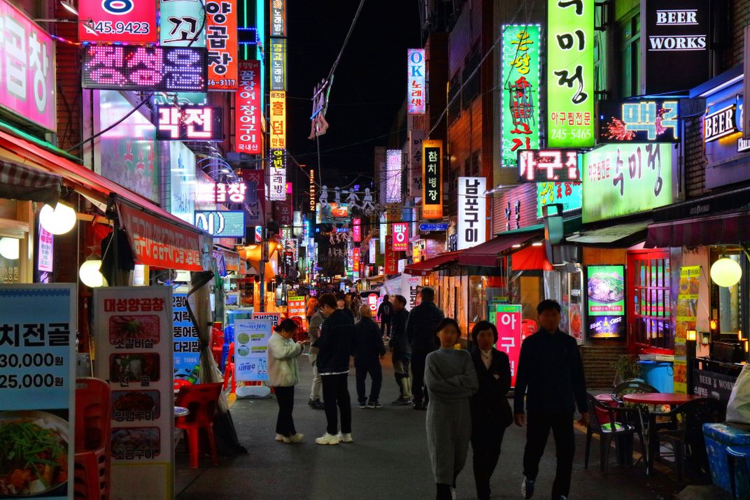 A bustling street in Busan's Bupyeon market
