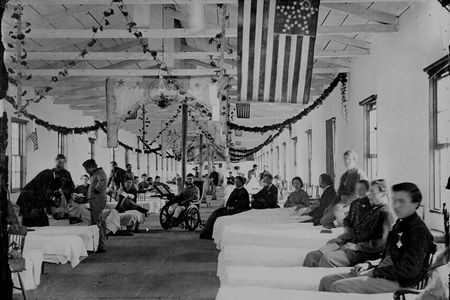 A ward in Carver Hospital in Washington, D.C., during the Civil War. One key innovation during this period was the division of hospitals into wards based on disease. 