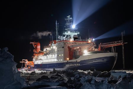 The research vessel in December, two months after mooring to an ice floe nicknamed “the Fortress.”
