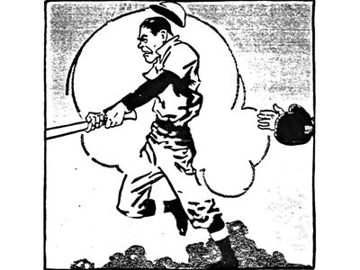 Casey stands at bat in a 1912 illustrated version of the poem.