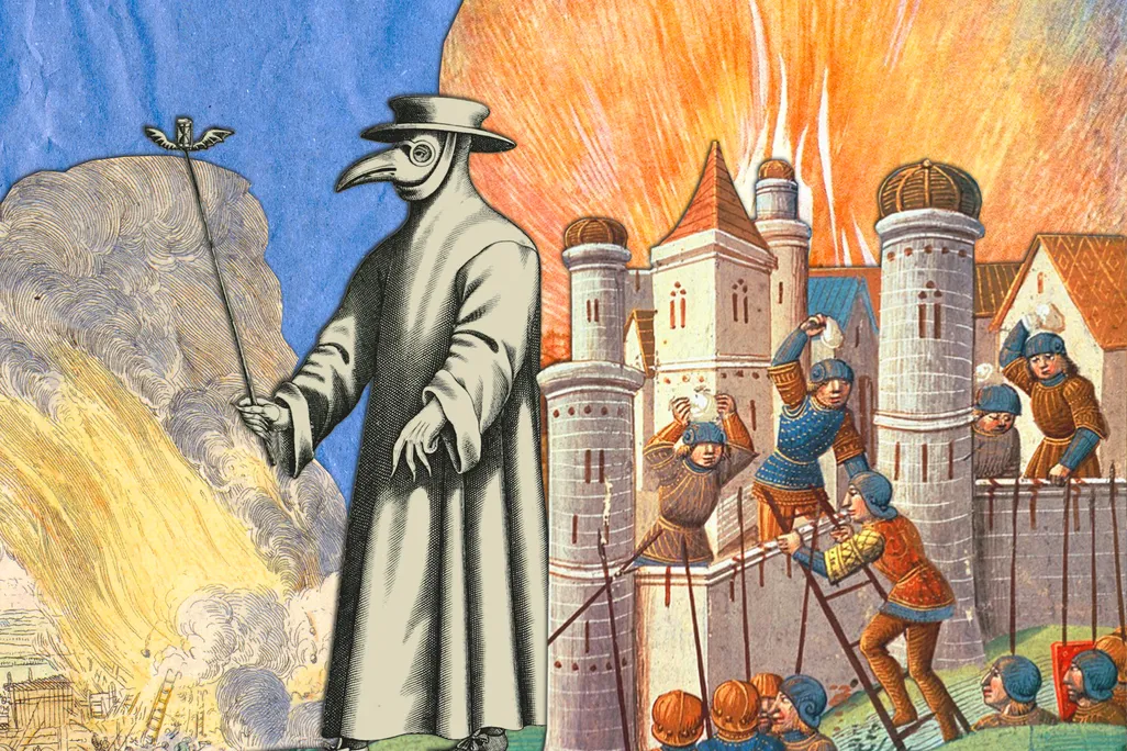Illustration of plague doctor, assault on Constantinople