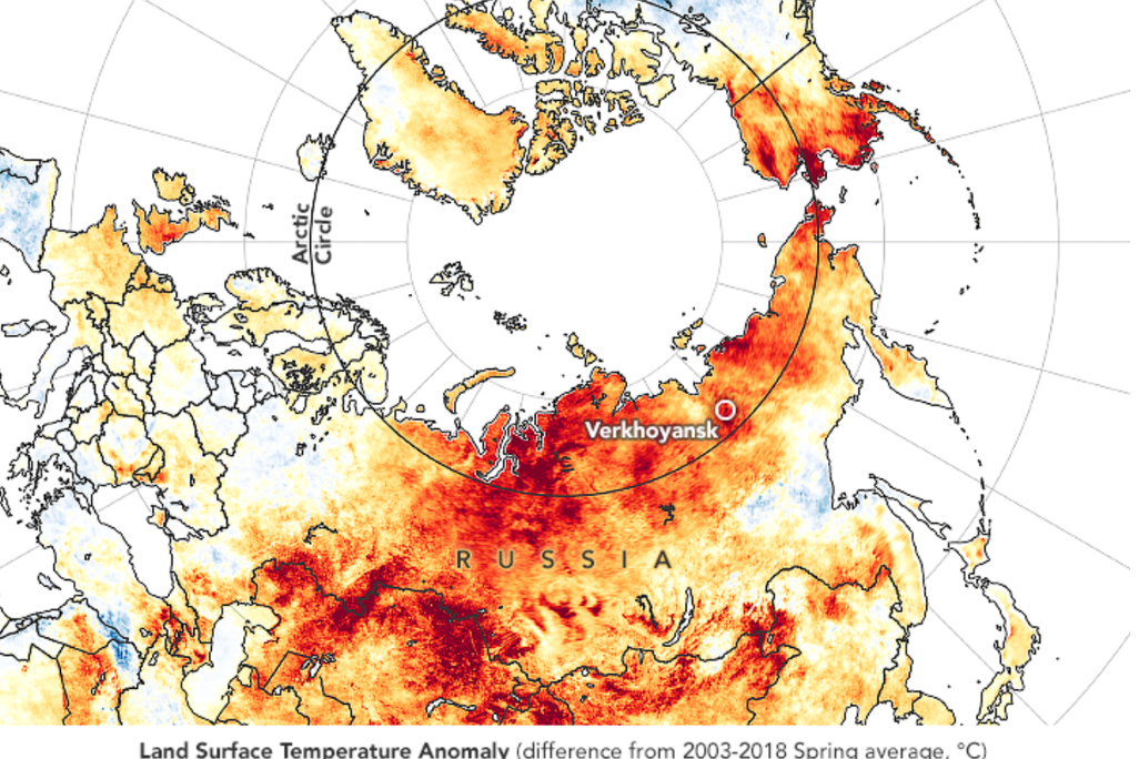 NASA Earth Observatory Map of Arctic heat wave