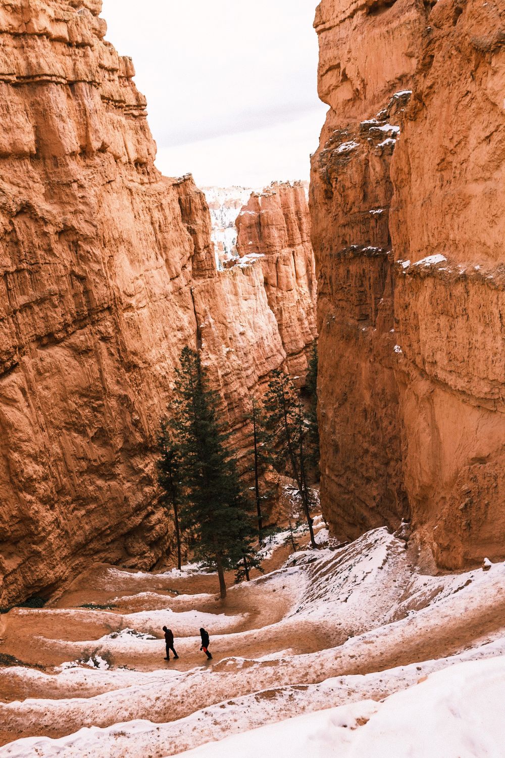 Two hikers in Bryce Canyon, Utah, Captured from above.