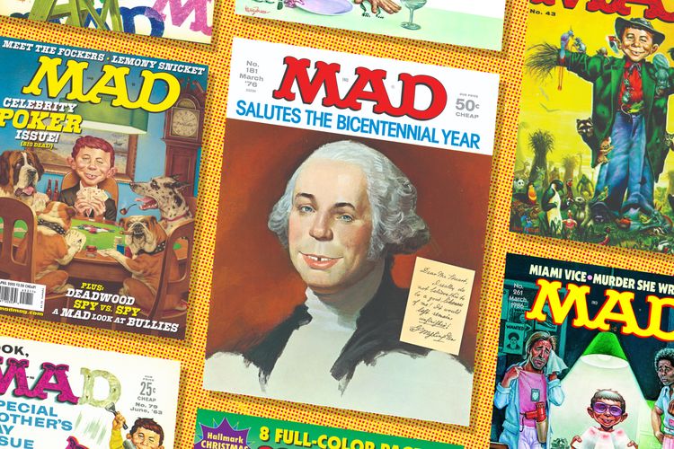 Collage of Mad magazine cover illustrations