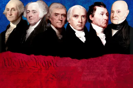 William E. Leuchtenburg&#39;s new book spotlights (from left to right) George Washington, John Adams, Thomas Jefferson, James Madison, James Monroe and John Quincy Adams.