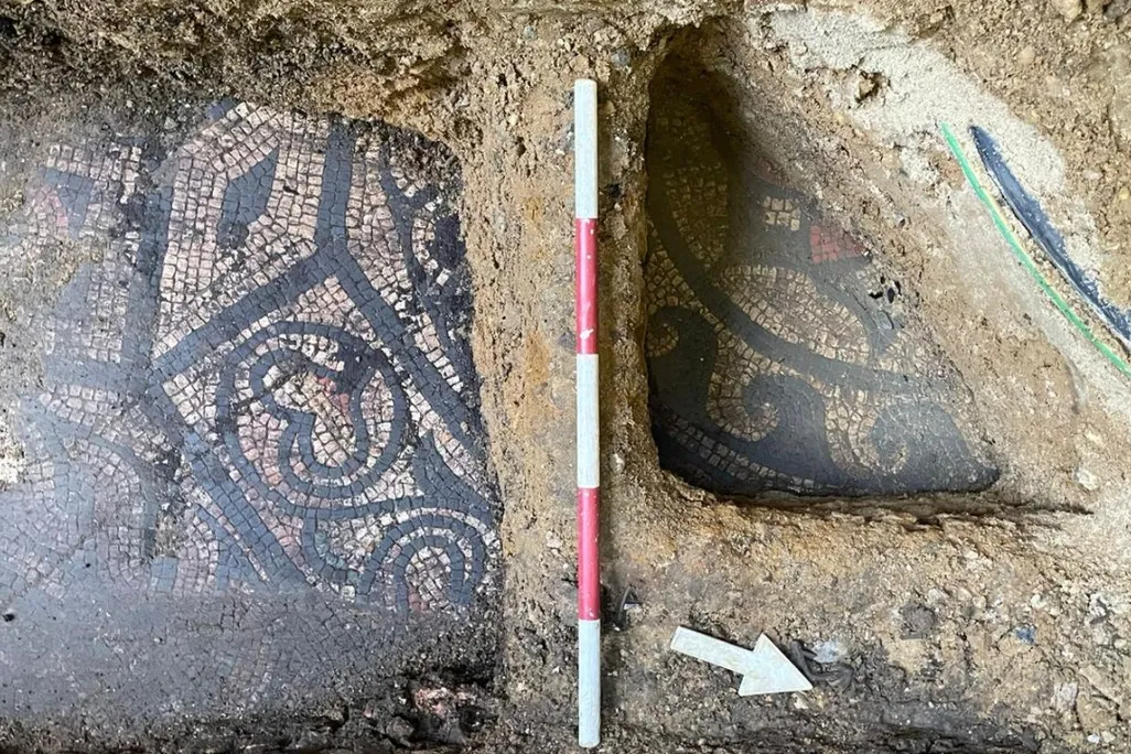 Roman mosaic being unearthed