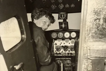 Earhart in an Electra cockpit, c. 1936.
