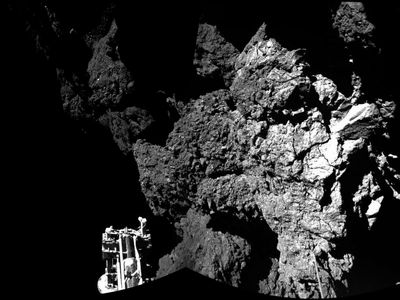 One of the Philae Lander's feet is visible in this snapshot from the comet's surface.