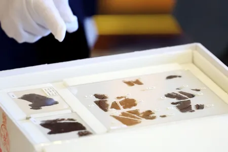 Newly transferred fragments of the&nbsp;Zidanku Silk Manuscripts on view in Beijing on May 18