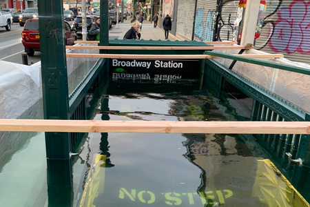 A New Yorker captured this image of a flooded subway entrance on November 20.