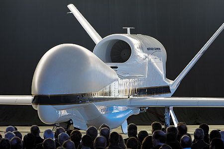 Ready for its closeup: The first demilitarized Global Hawk debuts in 2009 at NASA’s Dryden center in California, where scientists will use it to study hurricanes, pollution, and other atmospheric disturbances.