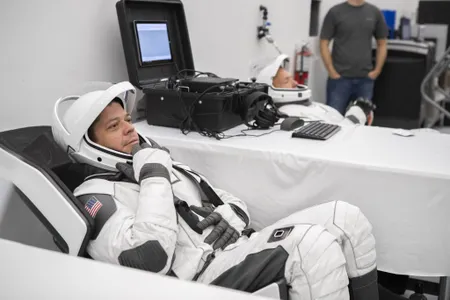 Astronauts Bob Behnken and Doug Hurley assigned to first SpaceX crewed launch test out their new space suits.