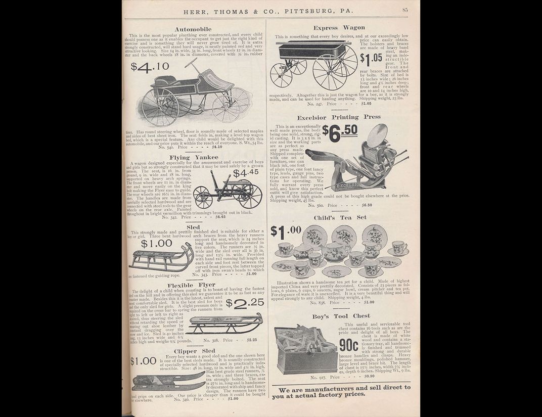 Catalog page showing various styles of sleds. 