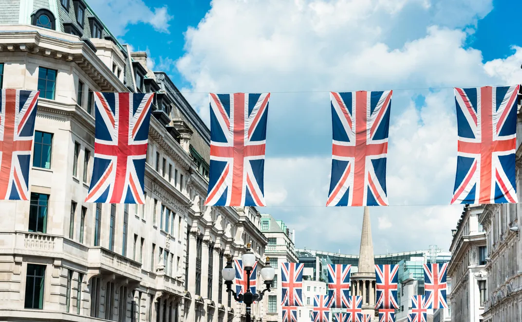 Flags along Oxford Street in London