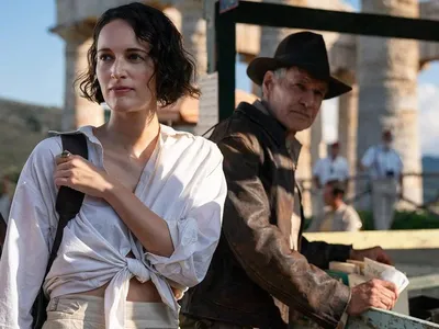Phoebe Waller-Bridge (left) and Harrison Ford (right) in&nbsp;Indiana Jones and the Dial of Destiny
