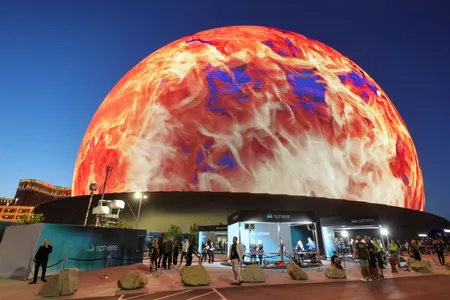 Sphere lights up during its grand opening on September 29, 2023 in Las Vegas, Nevada.&nbsp;
