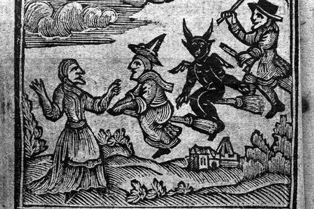 A woodcut from a 1720 history of "witches and wizards"