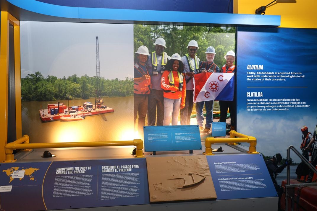 Photo of the exhibit that highlights the search and history of Clotilda and its descendants