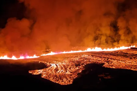 Lava flows from a fissure on the Reykjanes Peninsula in southwestern Iceland on January 14.