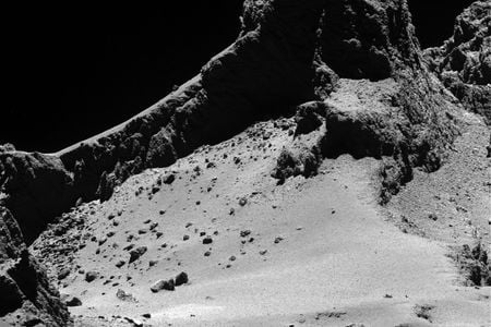 Part of the comet's smaller lobe from about 8 km above the surface