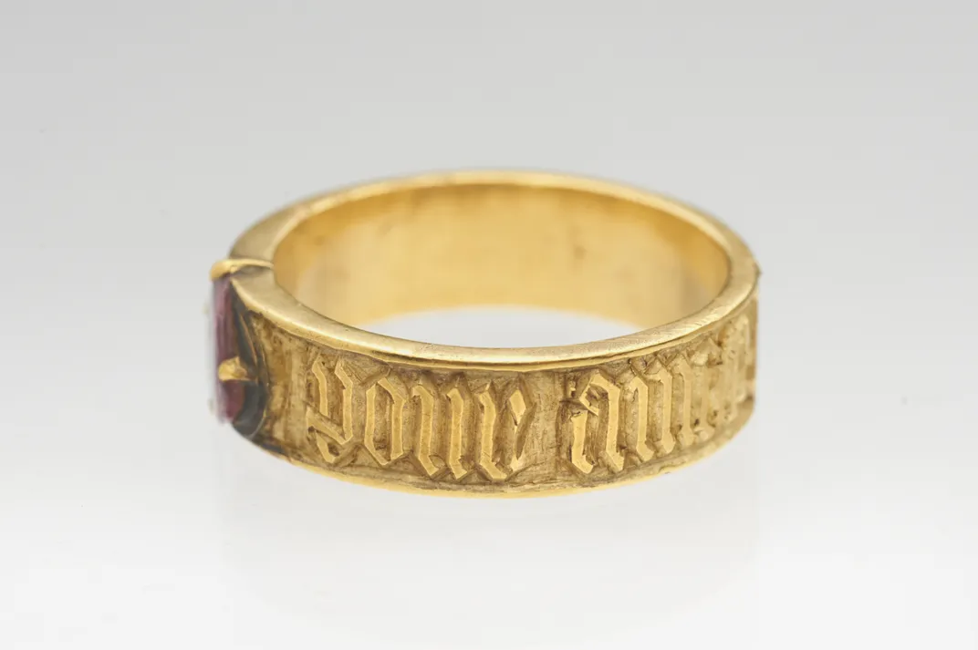 A mid-15th-century gold finger ring featured in "Secrets of the Thames"