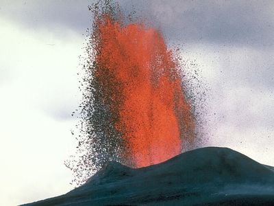 A lava fountain at the Kilauea Volcano in Hawaii.