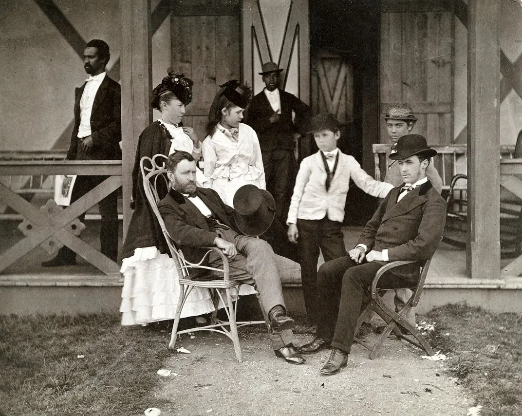Ulysses S. Grant and Julia Dent Grant with their four children, Jesse, Ulysses Jr., Nellie and Frederick, in front of their cottage in Long Branch, New Jersey, in 1870