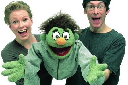 Jennifer Barnhart and Rick Lyon with the Avenue Q puppet, Nicky. Barnhart and Lyon will speak at a Smithsonian Associates event on April 27.