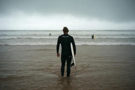 A traveler taking lessons at one of the surf camps along Morocco's Atlantic coast.