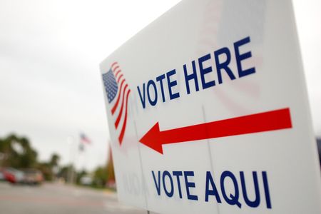A voting sign from the 2008 election.